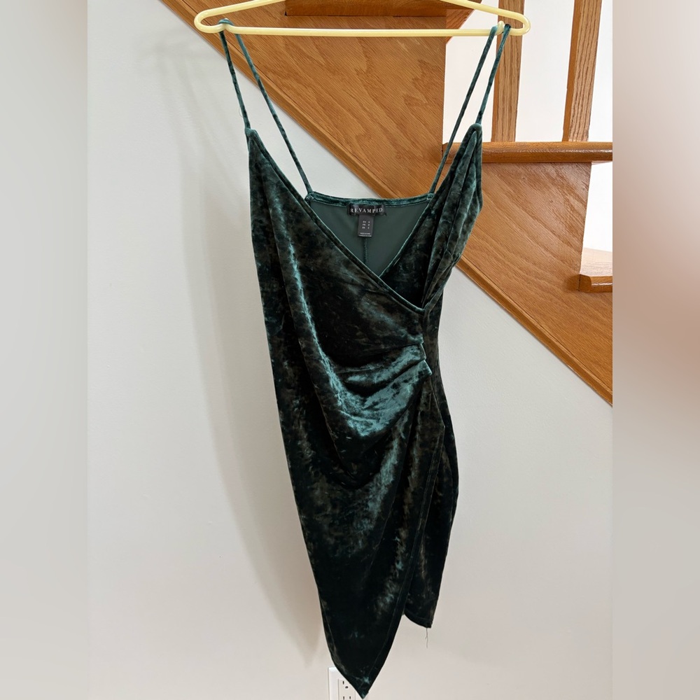 Revamped Dark Green Velvet Backless Dress